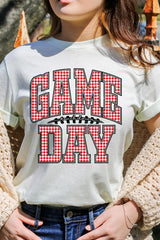 US3001-E3126 Red Gingham Game Day Graphic Tee $12.5