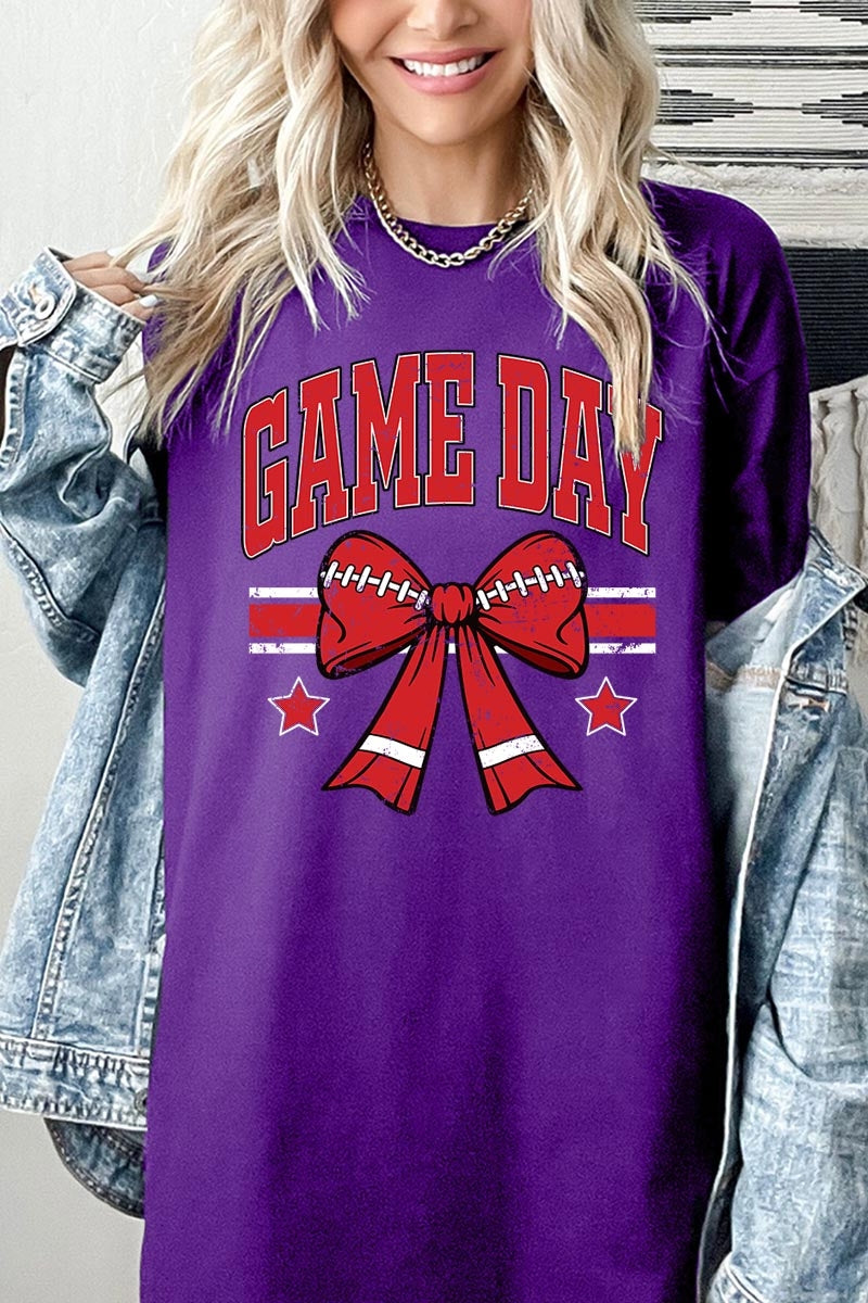 5000P-E3062 Red Football Bow Graphic Plus Heavy Cotton Tee $12.75