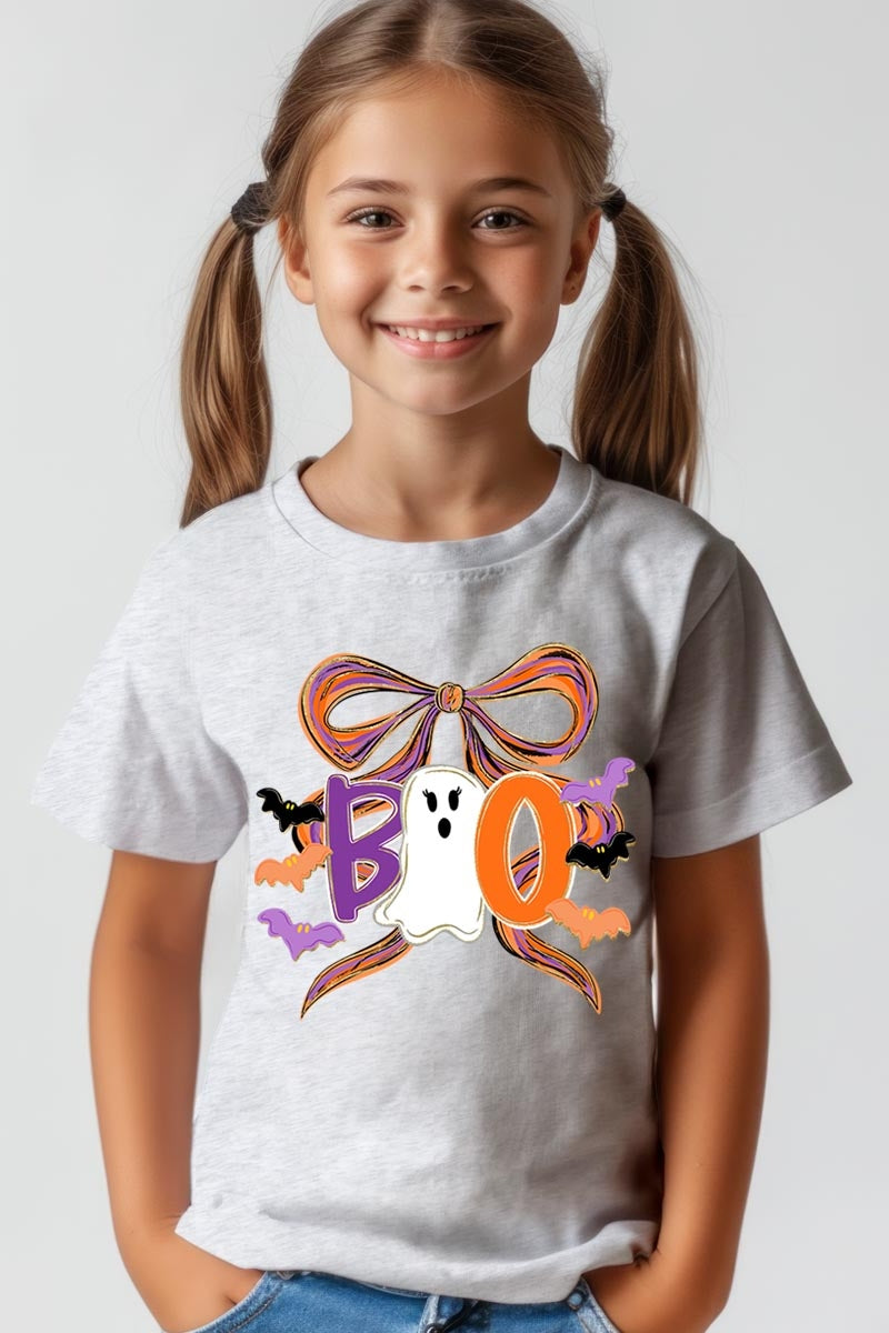 US3001Y-E3120Z Boo Brushstroke Bow Kids Graphic Tee $11