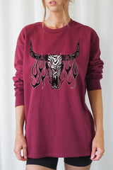 UL240-E3176 Western Bullskull Graphic Long Sleeve Tee $13.75