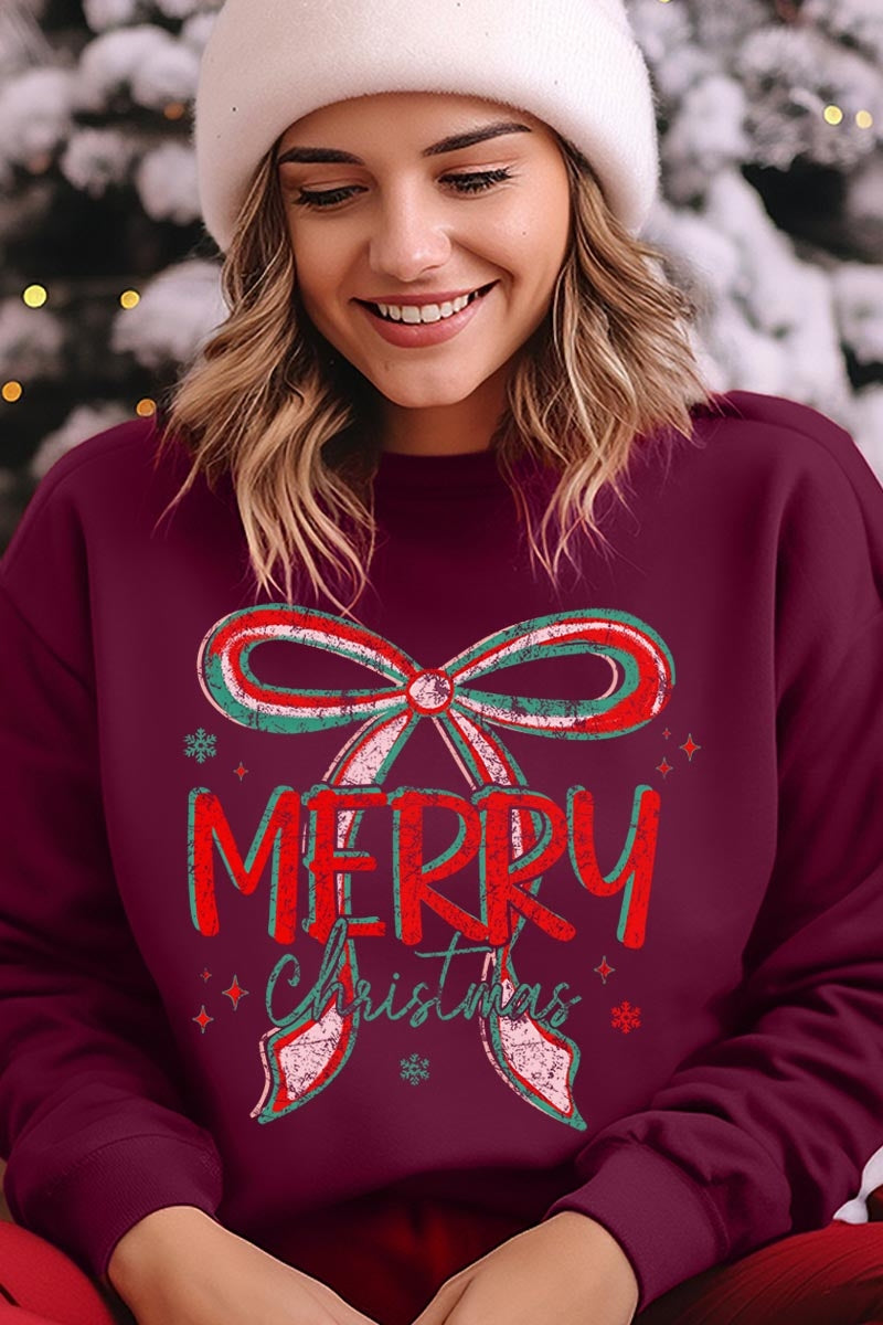 UL180-E3197 Merry Christmas Bow Graphic Sweatshirt $20