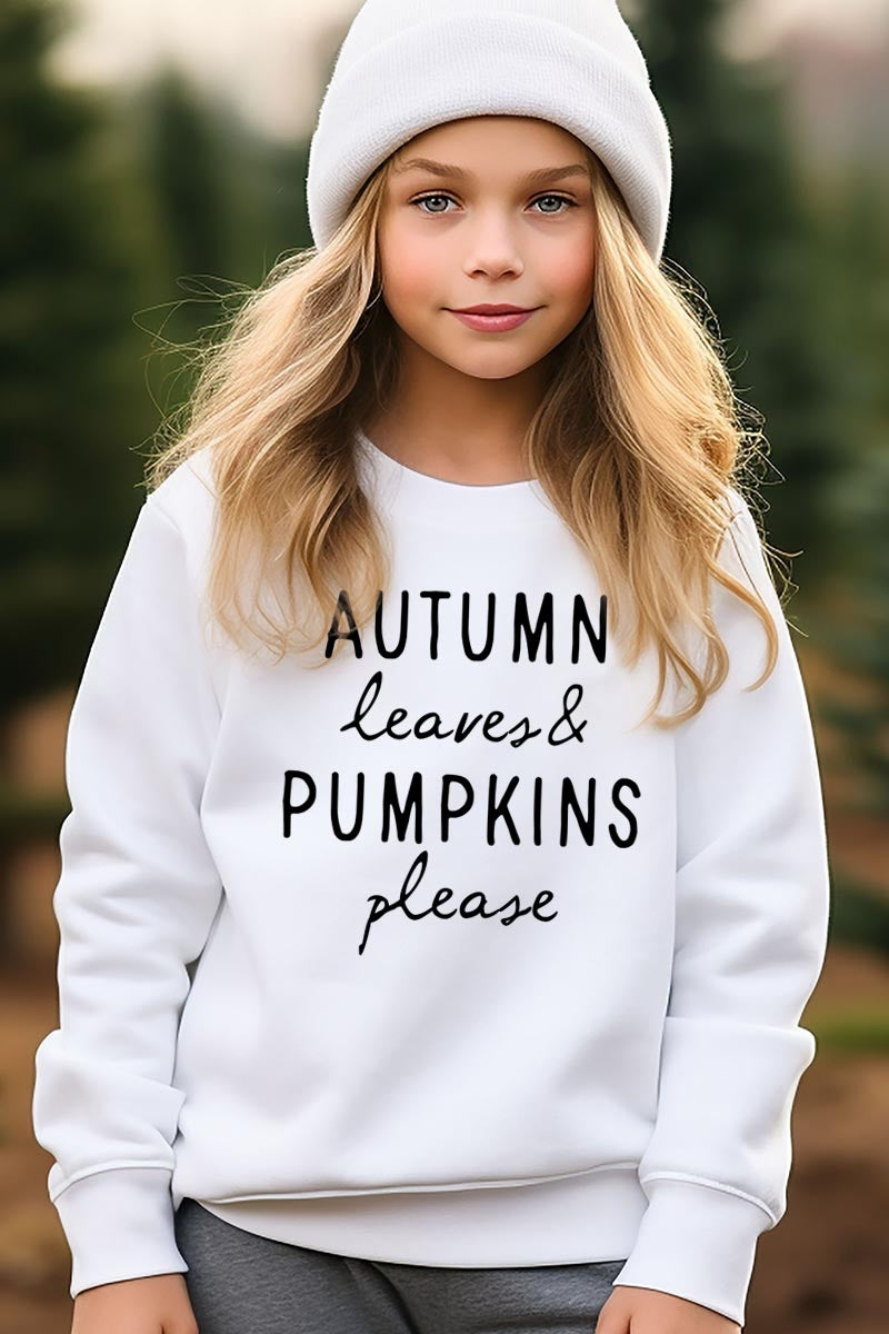 UL180B-E3158Z Autumn Leaves Pumpkins Kids Graphic Sweatshirt $20