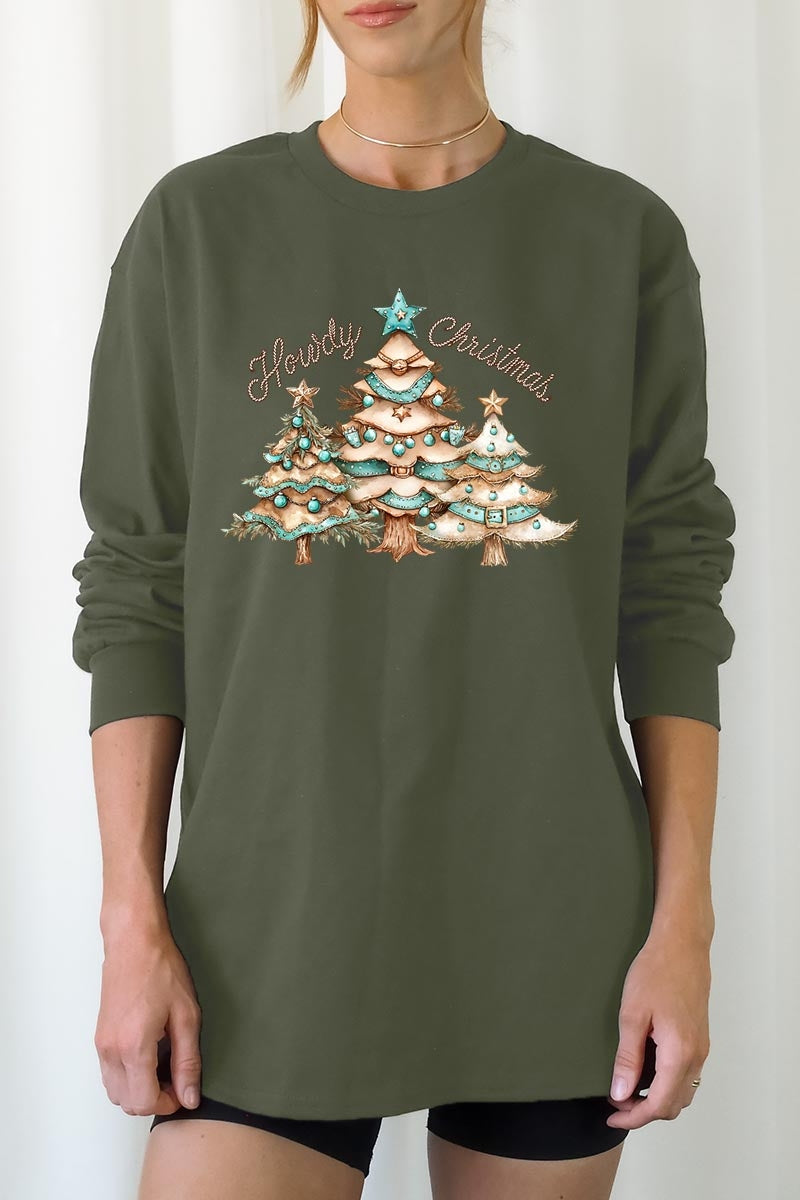 UL240P-E3185 Howdy Christmas Graphic Plus Long Sleeve Tee $17