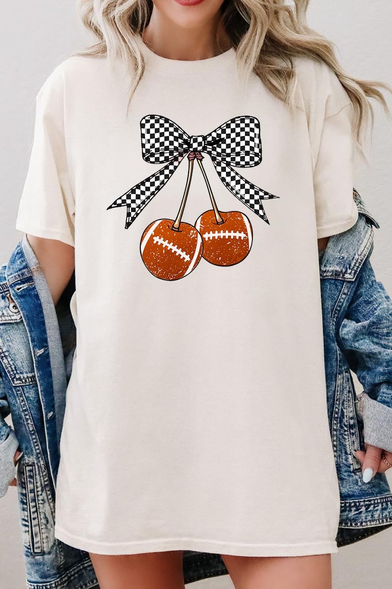 5000-E3055 Football Cherries Graphic Heavy Cotton Tee $9
