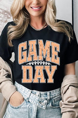 US3001P-E3129 Orange Gingham Game Day Graphic Plus Tee $16