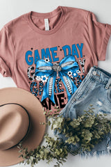 US3001P-E3089 Blue Silver Football Game Day Bow Graphic Plus Tee $16