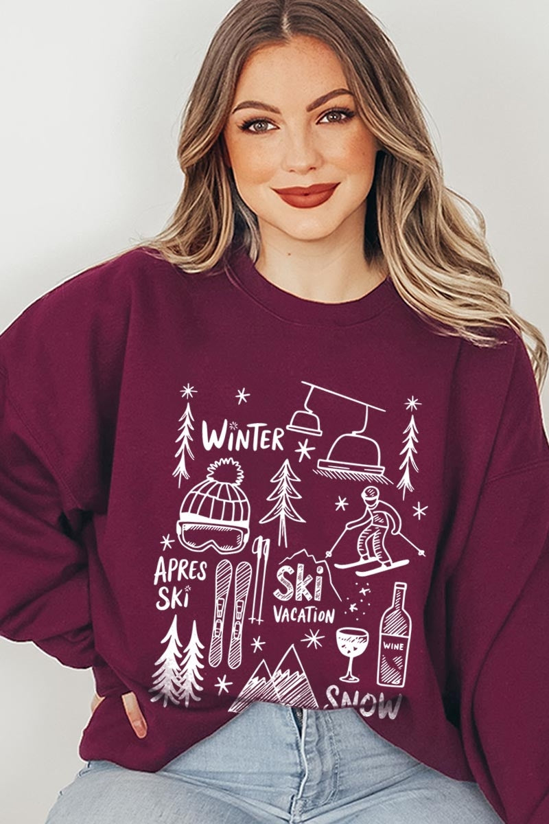 UL180P-E3188 Ski Doodle Graphic Plus Sweatshirt $25