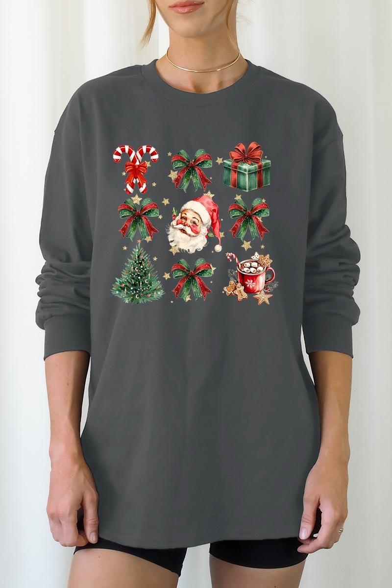 UL240P-E3217 Santa Gifts & Bows Christmas Graphic Plus Long Sleeve Tee $17