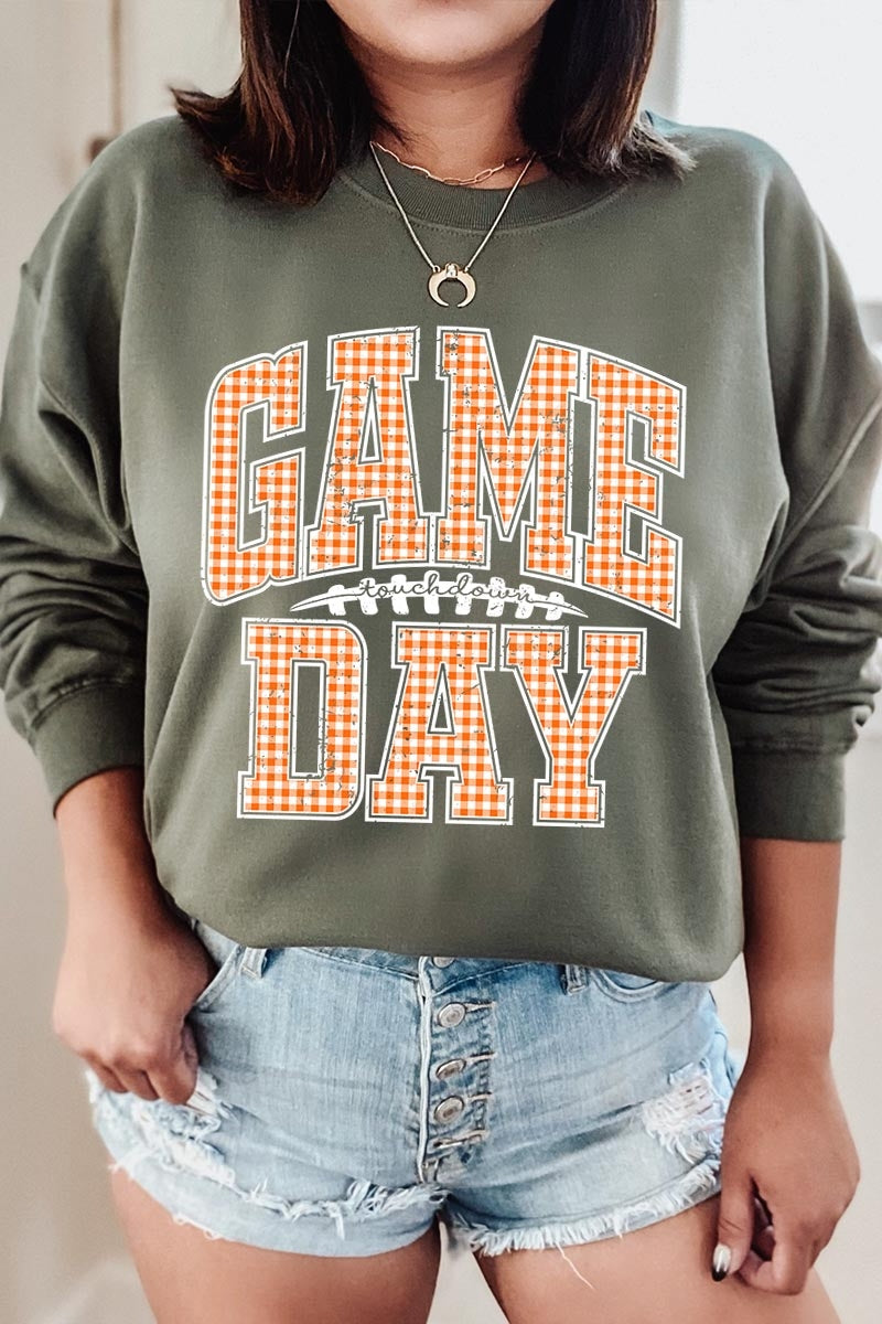 UL180-E3129 Orange Gingham Game Day Graphic Sweatshirt $20