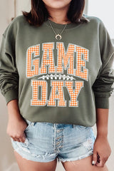 UL180P-E3129 Orange Gingham Game Day Graphic Plus Sweatshirt $25