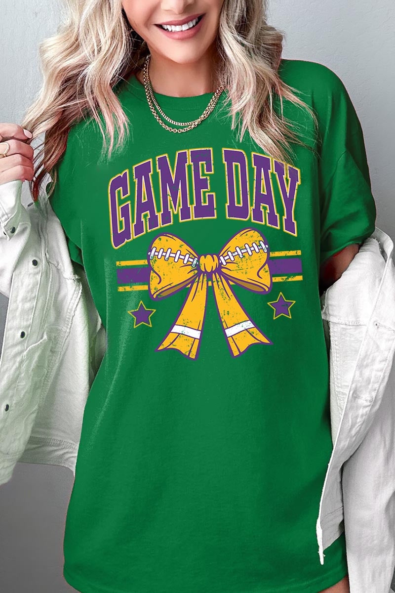 5000P-E3063 Purple Football Bow Graphic Plus Heavy Cotton Tee $12.75