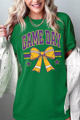5000P-E3063 Purple Football Bow Graphic Plus Heavy Cotton Tee $12.75