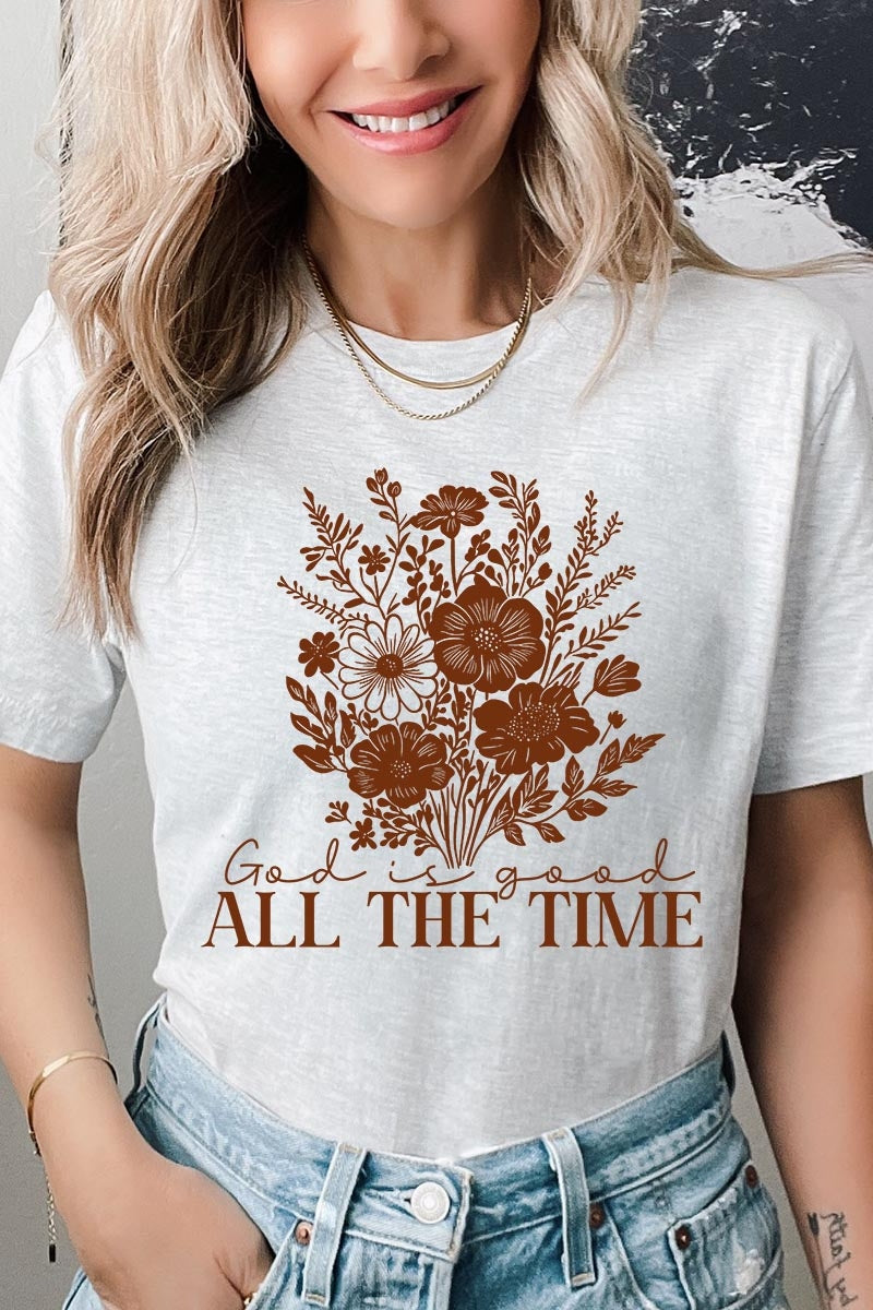 US3001-E3116 God Is Good Floral Graphic Tee $12.5