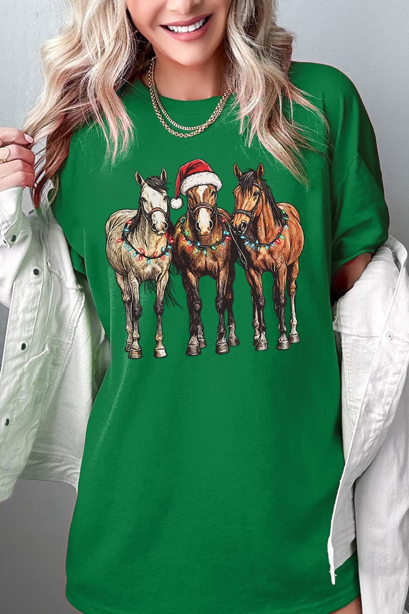5000P-E3182 Christmas Horses Graphic Plus Heavy Cotton Tee $12.75