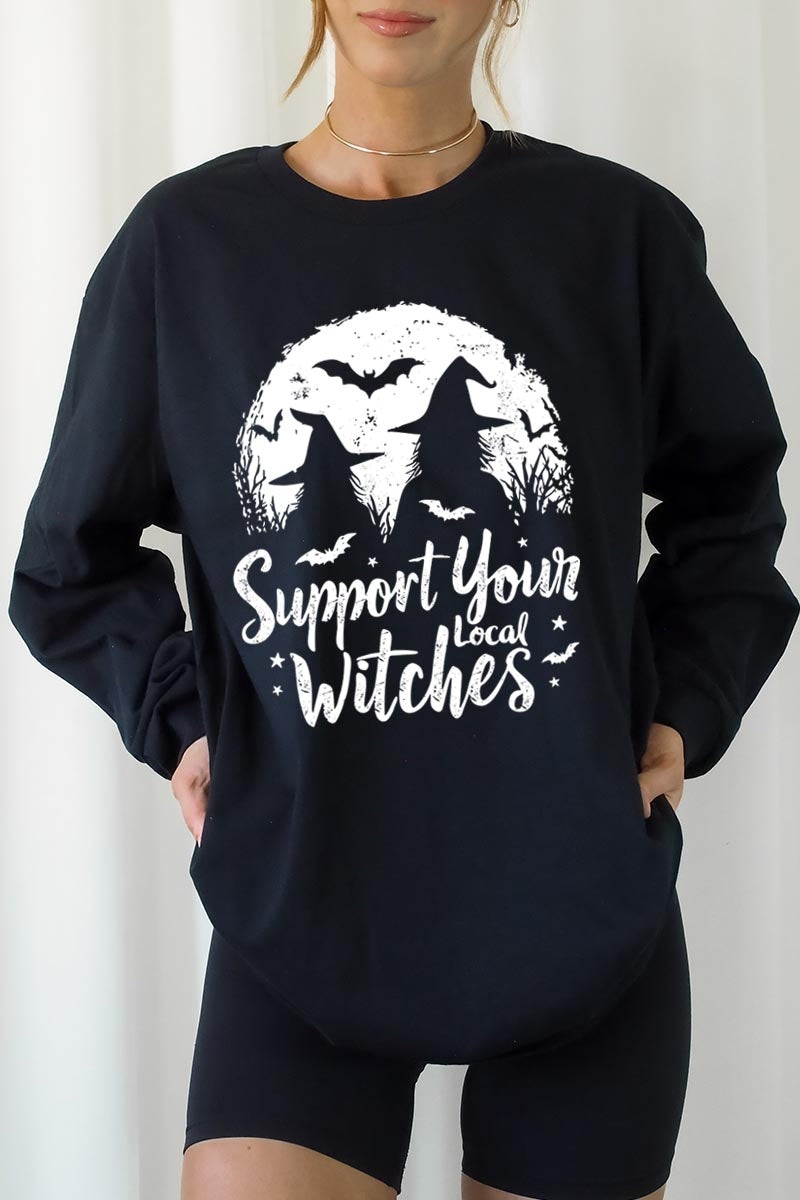 UL240P-E3161 Local Witches Halloween Graphic Plus Long Sleeve Tee $17