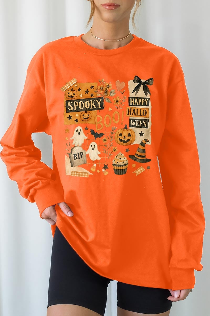 UL240-E3084 Halloween collage Graphic Long Sleeve Tee $13.75
