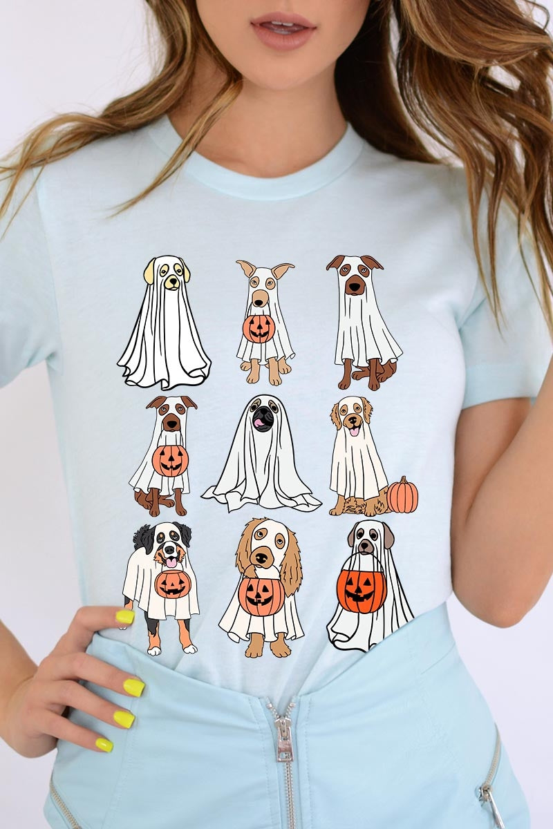 US3001P-E3106 Halloween Ghost Dog Graphic Plus Tee $16
