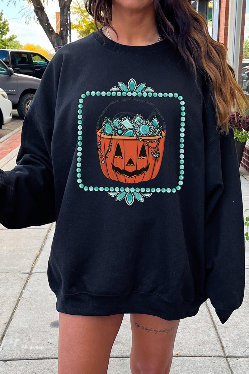 UL180P-E3140 Halloween turquoise pumpkin Plus Sweatshirt $25