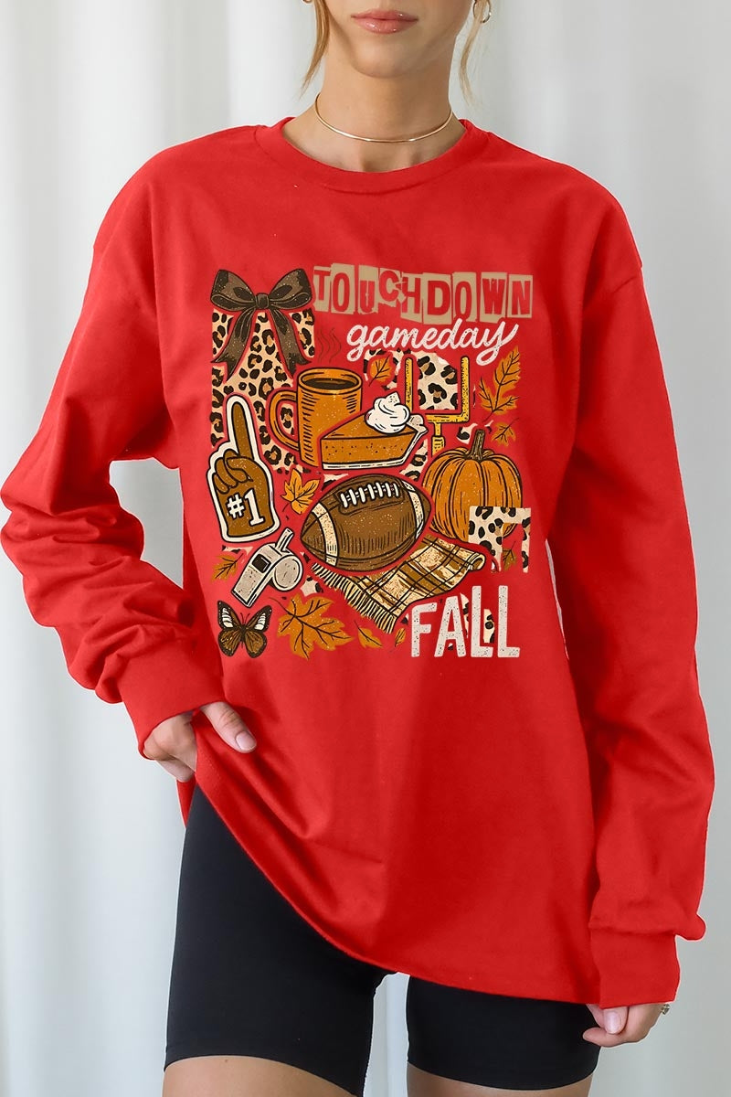 UL240P-E3134 Fall Football Collage Graphic Plus Long Sleeve Tee $17
