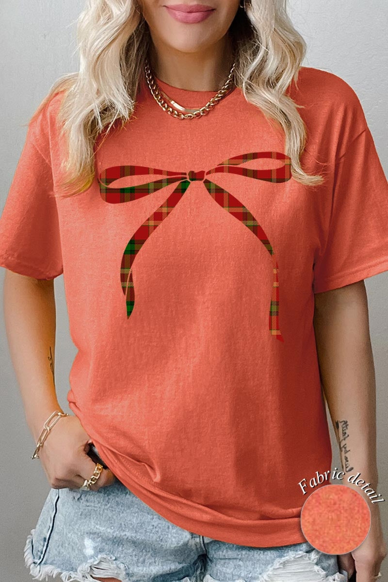 5000-E3211 Red Bow Christmas Graphic Heavy Cotton Tee $9