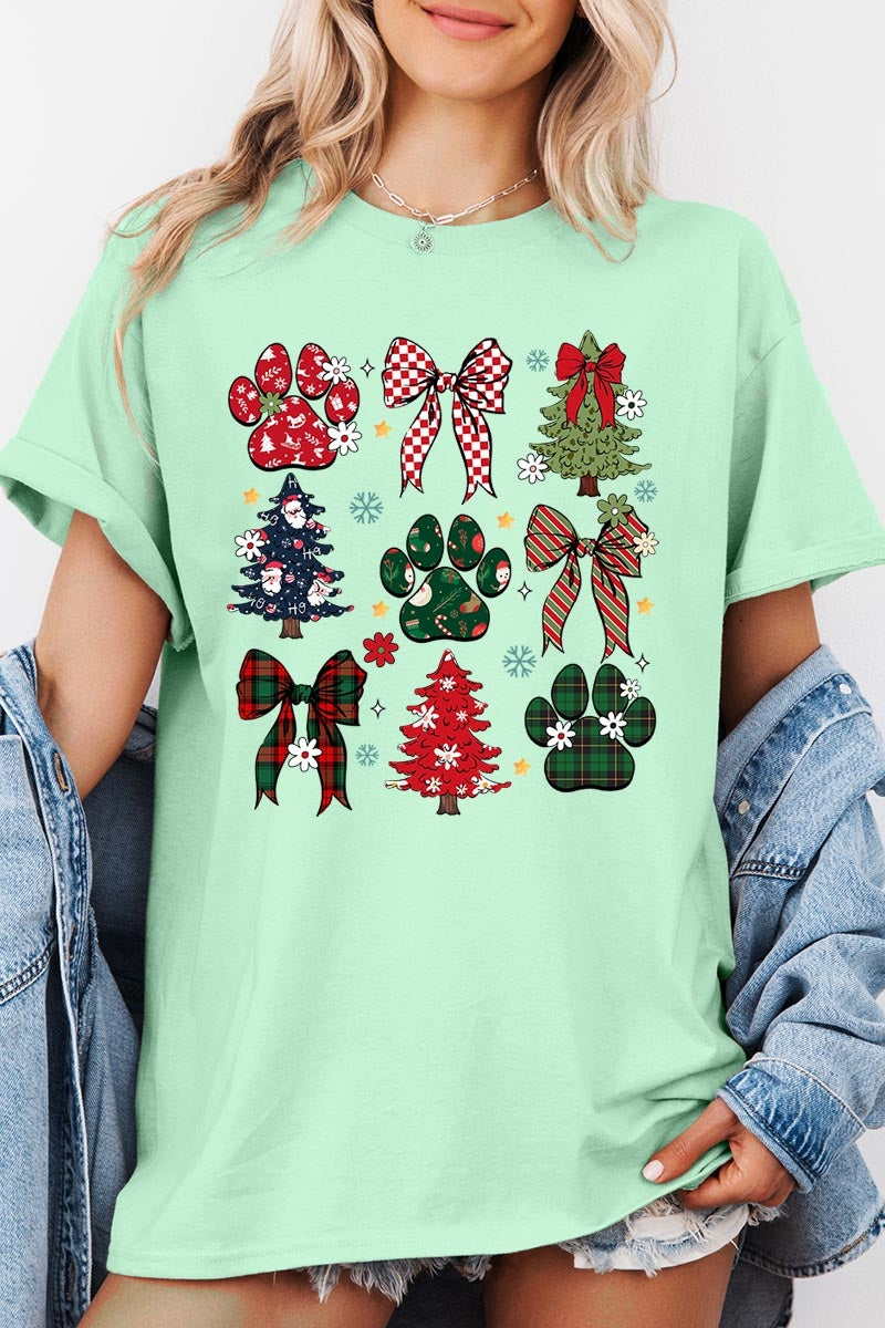 5000-E3195 Christmas Bow Paw Graphic Heavy Cotton Tee $9