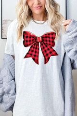 5000-E3198 Red Buffalo Plaid Bow Graphic Heavy Cotton Tee $9