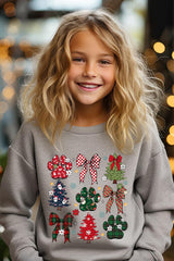 UL180B-E3195Z Christmas Bow Paw Kids Graphic Sweatshirt $20