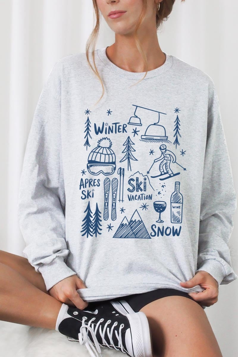 UL240-E3188 Ski Doodle Graphic Long Sleeve Tee $13.75