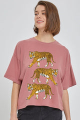 CTS-E3104 Retro Tigers Graphic Relaxed Crop Top $11