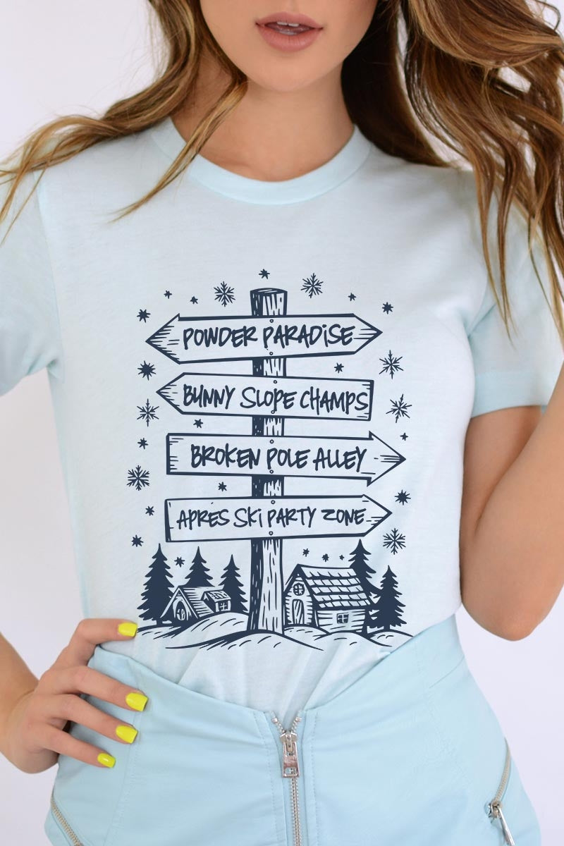 US3001-E3189 Ski Lodge Signs Graphic Tee $12.5