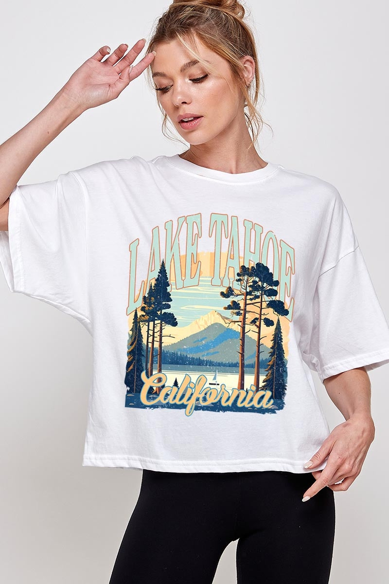 CTS-E3059 Lake Tahoe Graphic Relaxed Crop Top $10.5
