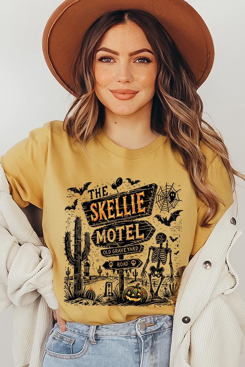 US3001P-E3108 Skellie Motel Halloween Graphic Plus Tee $16