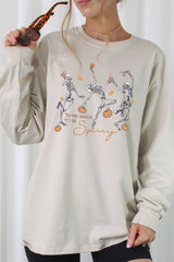 UL240-E3123 Halloween Skeleton Graphic Long Sleeve Tee $13.75
