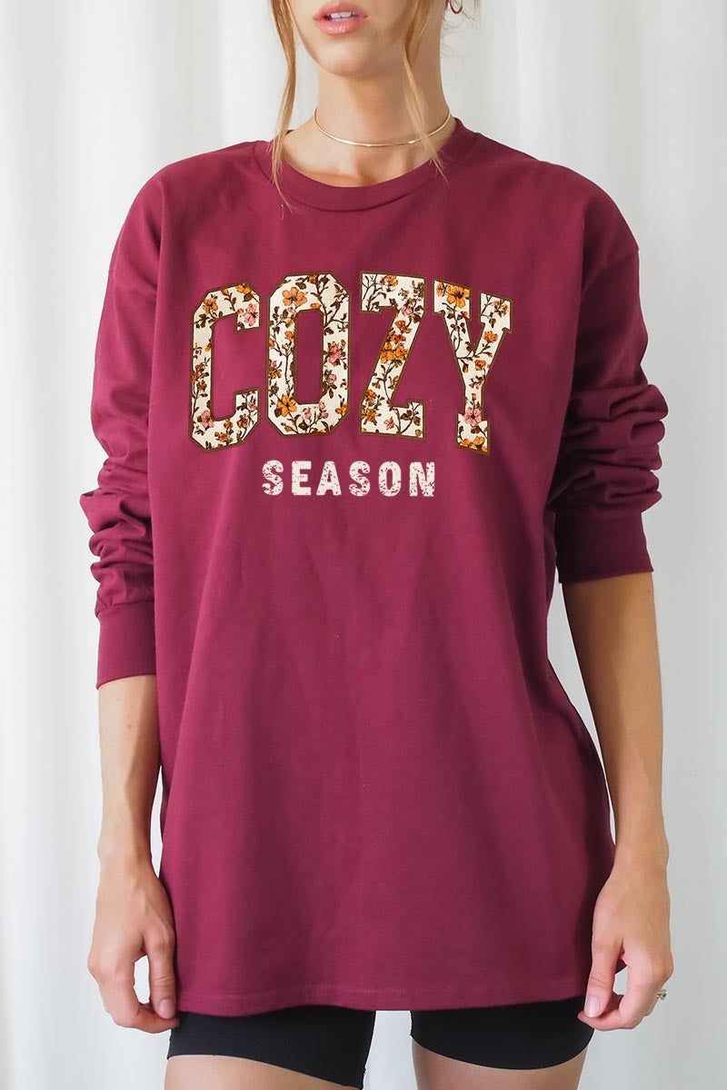 UL240P-E3082 Cozy Season Graphic Plus Long Sleeve Tee $17