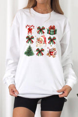 UL240-E3217 Santa Gifts & Bows Christmas Graphic Long Sleeve Tee $13.75