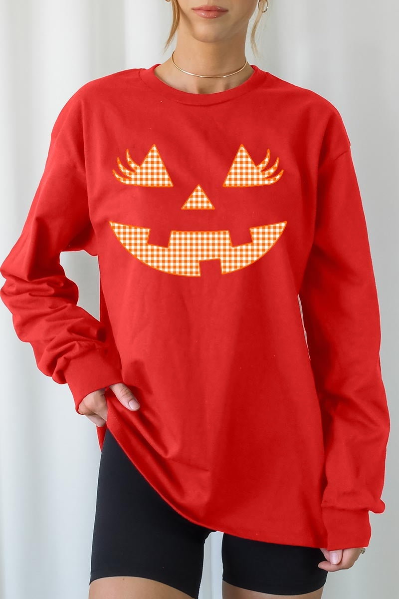 UL240-E3148 Cute Pumpkin Halloween Graphic Long Sleeve Tee $13.75