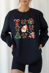 UL240-E3217 Santa Gifts & Bows Christmas Graphic Long Sleeve Tee $13.75