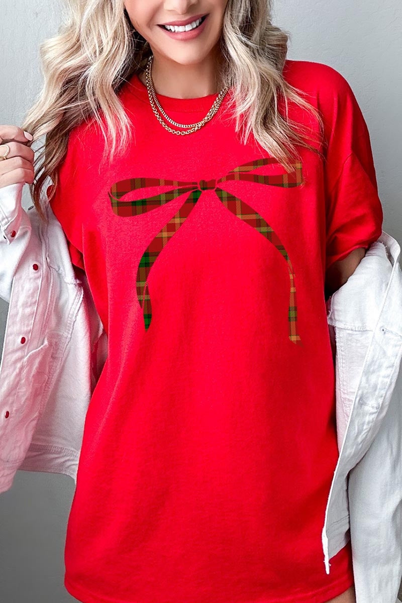 5000-E3211 Red Bow Christmas Graphic Heavy Cotton Tee $9