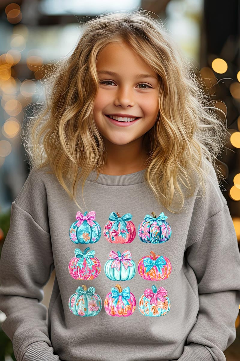 UL180B-E3137Z Coquette Pumpkin Kids Graphic Sweatshirt $20