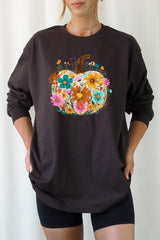 UL240P-E3118 Floral Pumpkin Graphic Plus Long Sleeve Tee $17