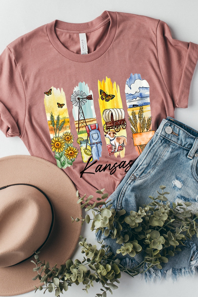 US3001-E3061KS Kansas State Brushstroke Graphic Tee $12.5