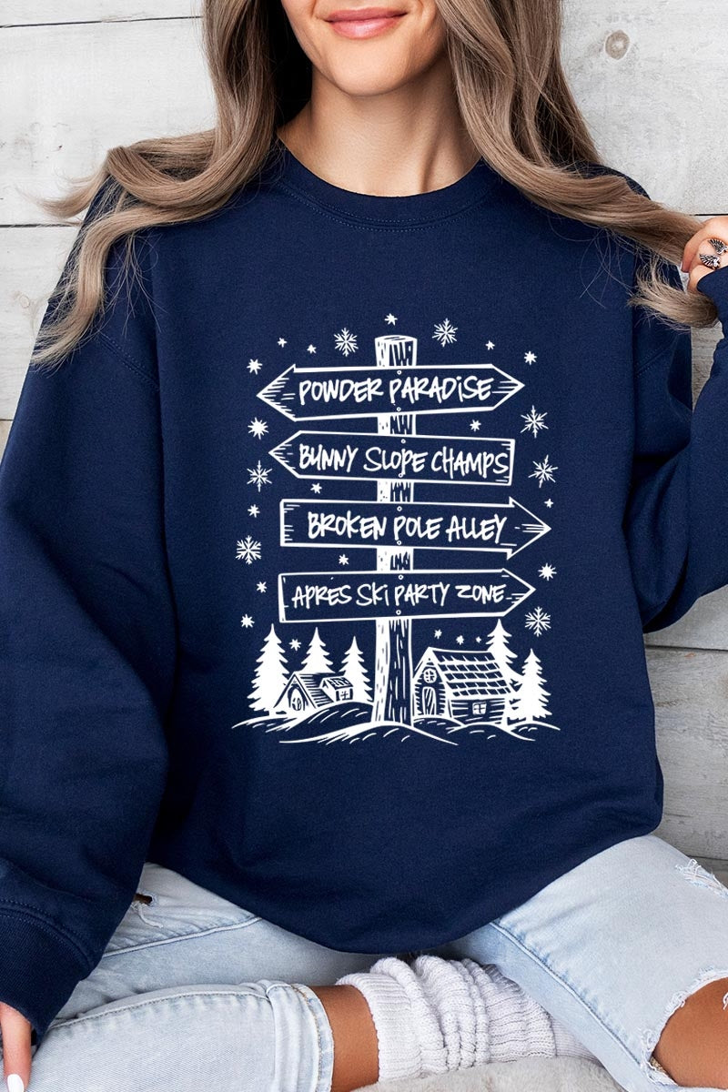 UL180-E3189 Ski Lodge Signs Graphic Sweatshirt $20