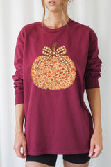 UL240-E3135 Floral Fall Pumpkin Graphic Long Sleeve Tee $13.75