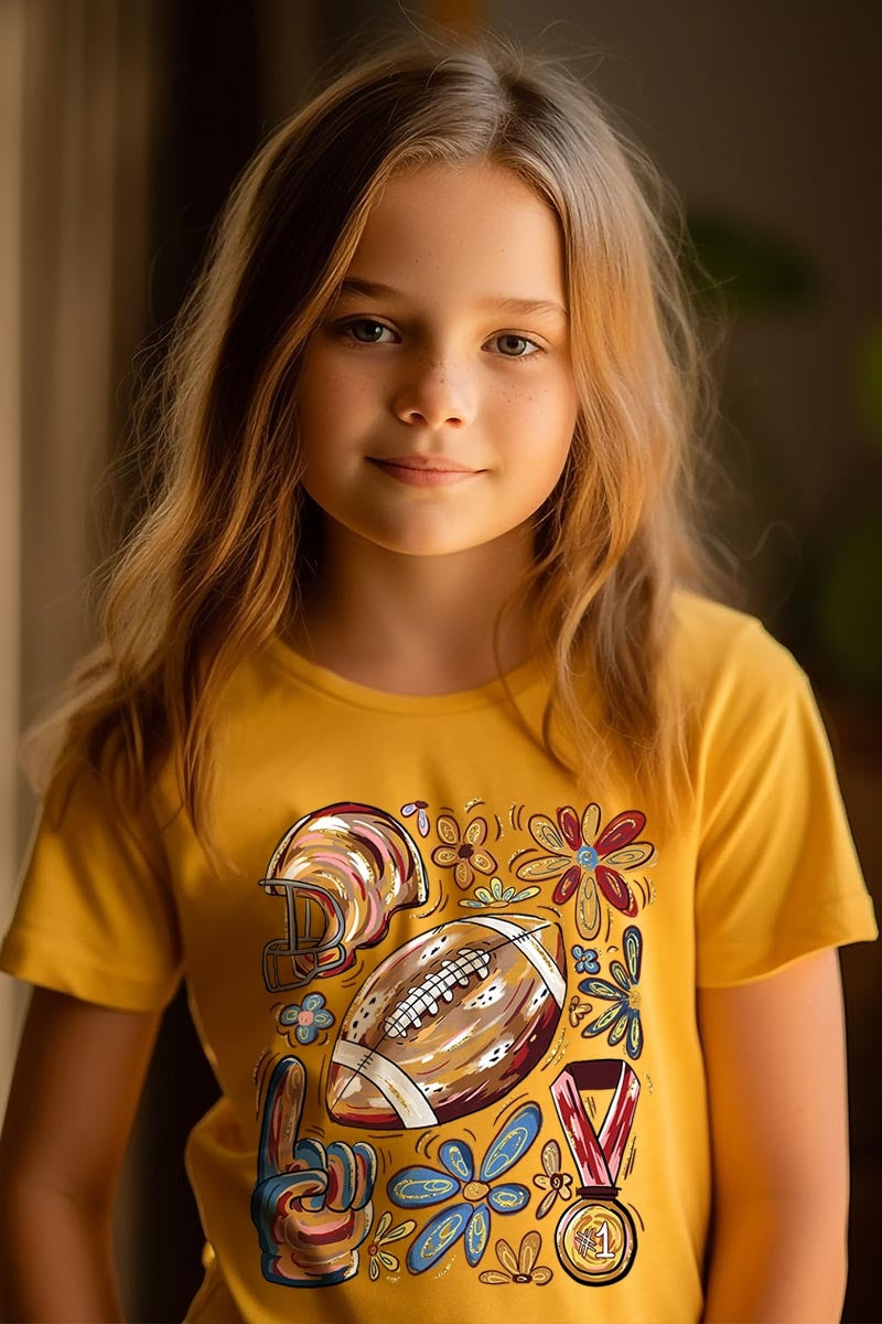 US3001Y-E3072Z Retro Floral Football Kids Graphic Tee $11