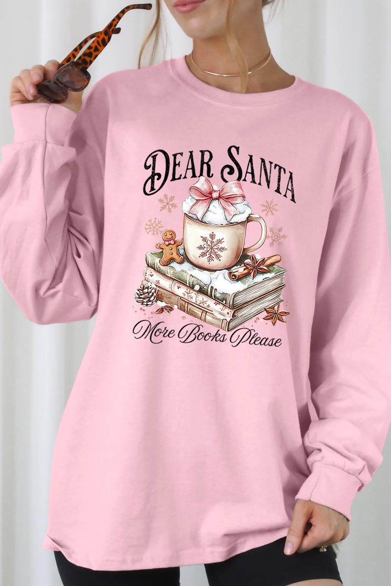 UL240-E3205 Dear Santa Books Graphic Long Sleeve Tee $13.75
