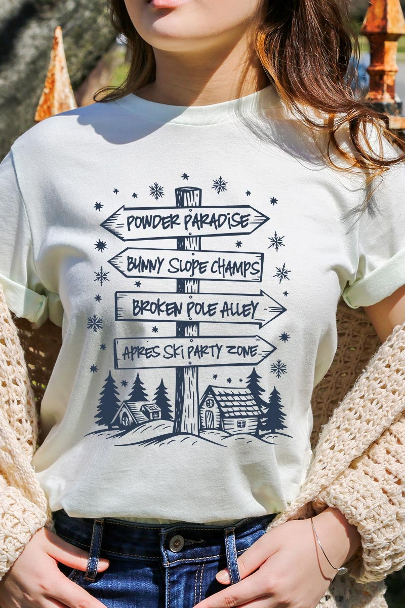 US3001-E3189 Ski Lodge Signs Graphic Tee $12.5