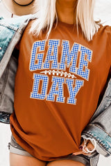 US3001-E3130 Blue Gingham Game Day Graphic Tee $12.5