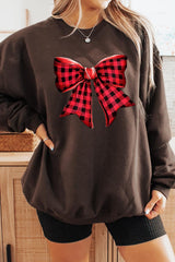 UL180-E3198 Red Buffalo Plaid Bow Graphic Sweatshirt $20