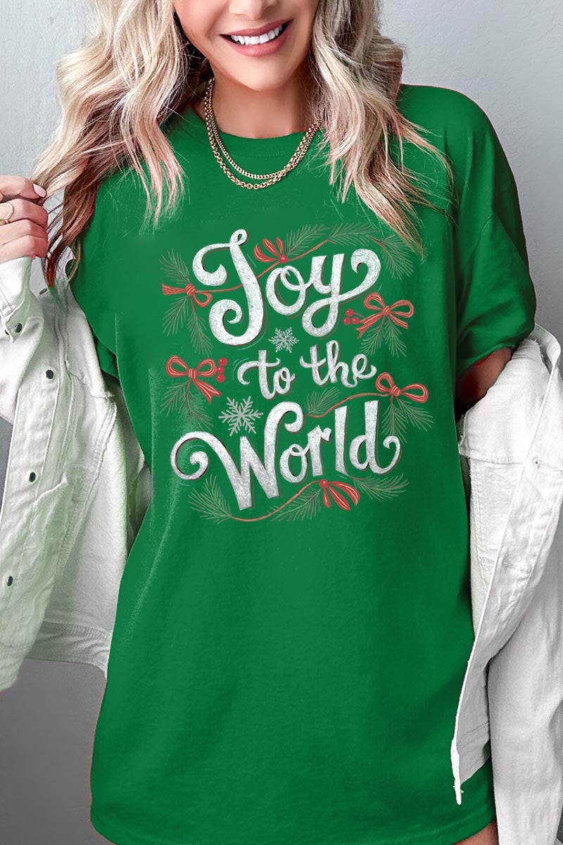 5000P-E3221 Joy to the World Christmas Graphic Plus Heavy Cotton Tee $12.75