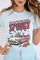 US3001-E3142 Spooky Skeleton Graphic Tee $12.5